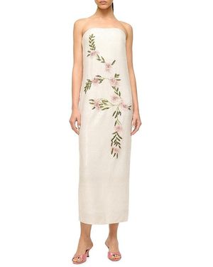 STAUD Casey Embroidered Floral Strapless Cocktail Dress - White