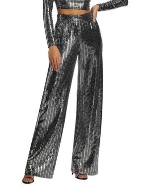 Alice + Olivia Elba Sequined Wide-Leg Pants - Gray