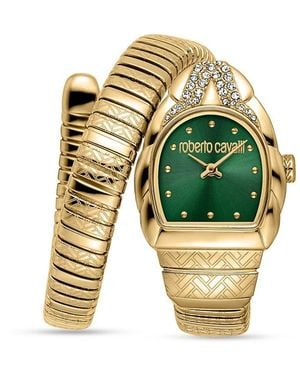 Roberto Cavalli Aurora Goldtone Stainless Steel & Crystal Coil Wrap Watch/24Mm - Green