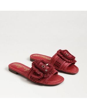 Sam Edelman Bambi Playa Slide Sandal Summer Faux Raffia - Red