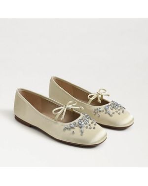 Sam Edelman Amy Ballet Flat Pale Lemon Satin Fabric - Metallic