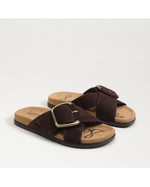 Sam Edelman Darla Buckle Slide Sandal Café Noir Suede Leather - Brown