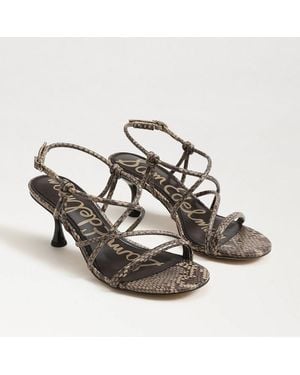 Sam Edelman Riana Strappy Heel Sandal Tan Snake Print Faux Leather - Metallic
