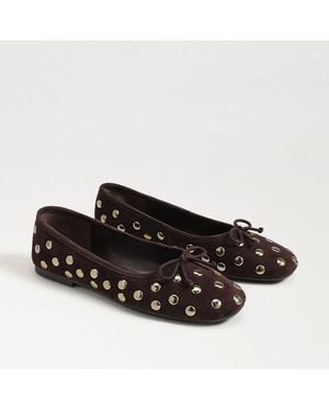 Sam Edelman Alie Studded Ballet Flat Cafe Noir Suede - Black