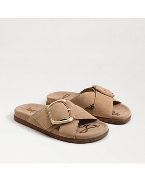Sam Edelman Darla Buckle Slide Sandal Cyprus Tan Suede Leather - Brown