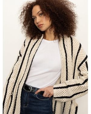 Sanctuary Openwork Beach Cardi Chalk Black Stripe - Multicolor