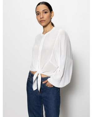 Sanctuary Tie Front Volume Blouse Chalk - White