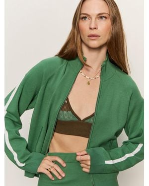 Sanctuary Places To Be Knit Track Jacket Green Juice/chalk