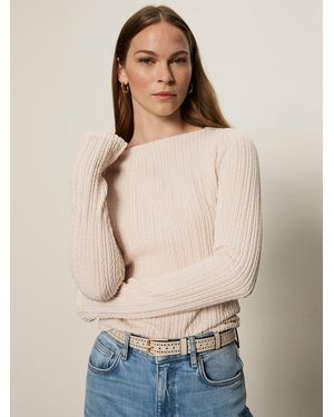 Sanctuary Long Sleeve Boatneck Textured Top Pink Milk - Natural