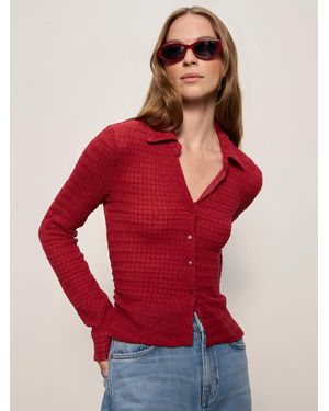 Sanctuary Juno Textured Button Front Top Red Berry