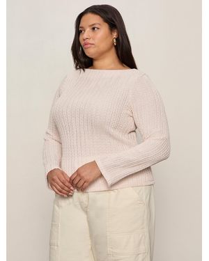 Sanctuary Long Sleeve Boatneck Textured Top Pink Milk Extended Sizing - Natural