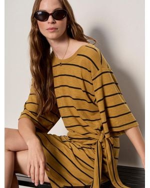 Sanctuary Easier Together Tie Knit Dress Cumin/black Stripe - Brown