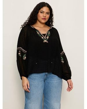 Sanctuary Raye Embroidered Blouse Black Extended Sizing