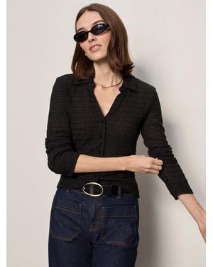 Sanctuary Juno Textured Button Front Top Black - Blue