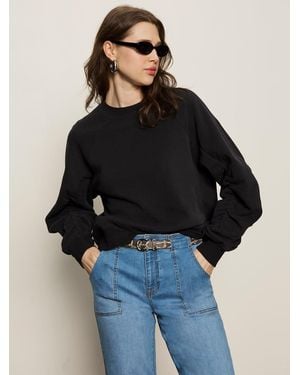 Sanctuary Shirred Sleeve Sweatshirt Black - Blue