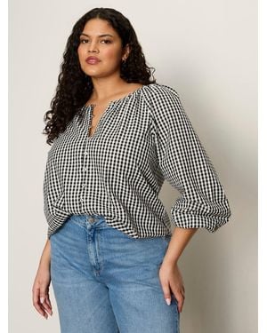 Sanctuary Perfect Gingham Button Blouse Picnic Extended Sizing - Gray