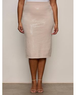Sanctuary Sparkle Sequin Pencil Skirt Mother Of Pearl Extended Sizing - Natural