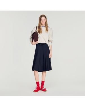Sandro Long Pleated Wool Shorts - Blue