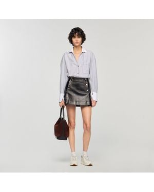 Sandro Short Aged Leather Skirt - Grey
