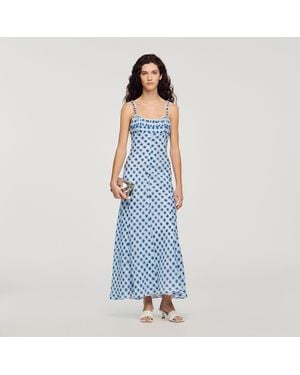 Sandro Gingham Linen Maxi Dress - Blue