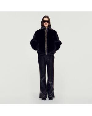 Sandro Short Faux Fur Coat - Black