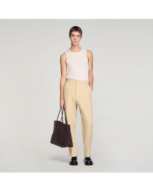 Sandro Oversized Linen And Cotton Trousers - Natural