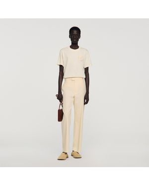 Sandro Wide-Leg Cotton Trousers - Natural