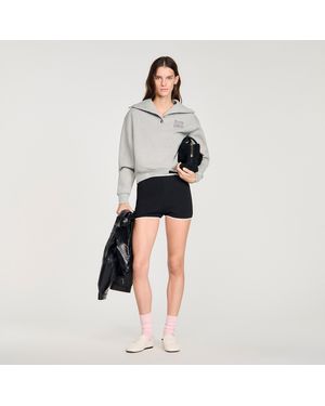 Sandro Beaded Embroidered Ribbed Shorts - Black
