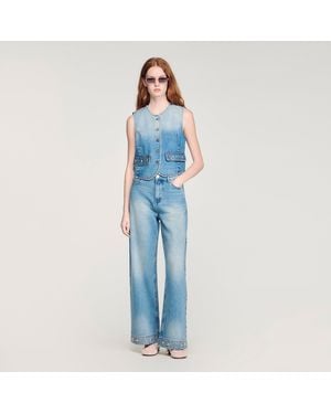 Sandro Straight Rhinestone Cotton Jeans - Blue