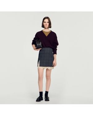 Sandro Short Skirt With Lace Panel - Blue