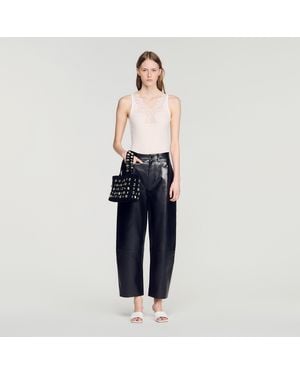 Sandro Ribbed Vest Top With Lace - Blue