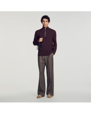 Sandro Wool Jumper With Zip Collar - Purple