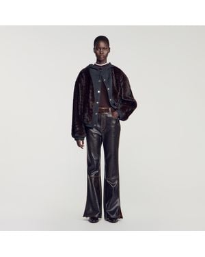 Sandro Faux Fur And Knit Jacket - Blue