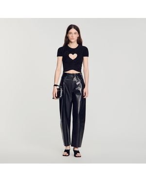 Sandro Ruched Heart Cropped T-Shirt - Blue