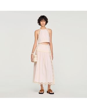 Sandro Jupe longue en coton à galons - Rose