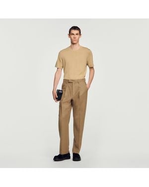 Sandro Wide-Leg Wool Suit Trousers - Natural
