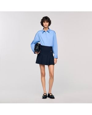 Sandro Short Striped Pleated Skirt - Blue
