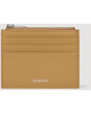 Sandro Zipped Leather Card Holder - Natural