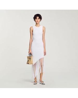 Sandro Fringed Crochet Maxi Dress - White