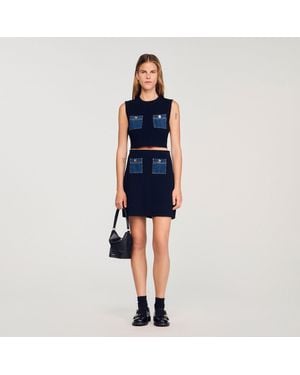 Sandro Knit And Denim Top - Blue