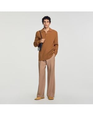 Sandro Ribbed Wool Polo Shirt - Brown