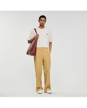 Sandro Wide-Leg Cotton Trousers - Natural