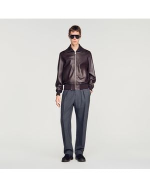 Sandro Zip-Up Leather Jacket - Blue