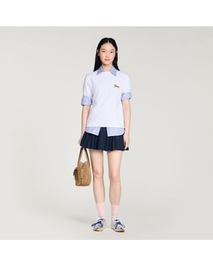 Sandro Horse Embroidery Cotton T-Shirt - Blue