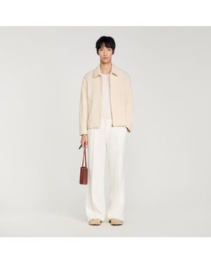Sandro Knit-Effect Regular-Collar Jacket - Natural
