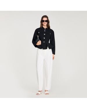 Sandro Cropped Ruffled Peplum Jacket - Black