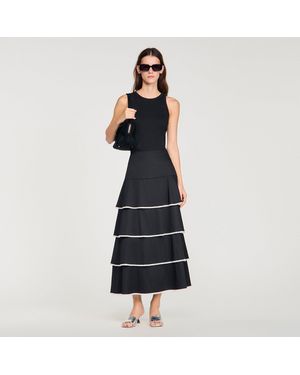 Sandro Long Ruffled Rhinestone Skirt - Blue