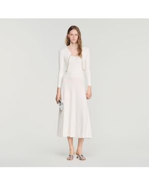 Sandro Cropped Pearl And Strass Cardigan - White
