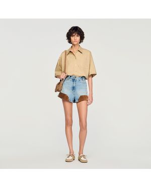 Sandro Cotton Shirt With Rhinestones - Blue