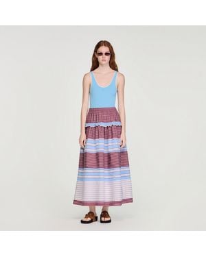 Sandro Long Striped Cotton Skirt - Blue